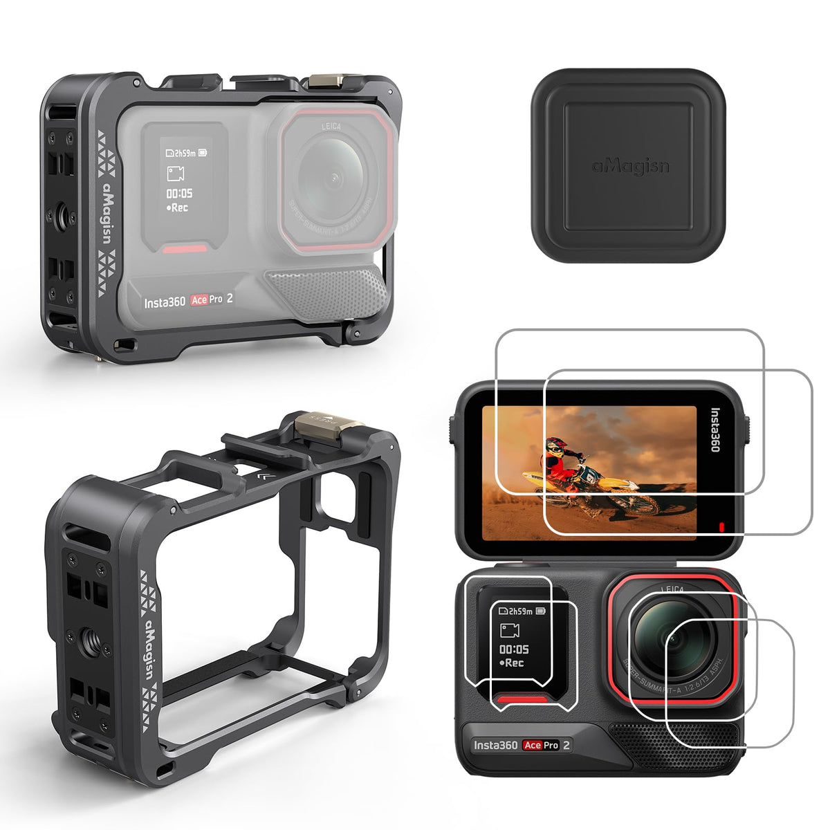 Aluminum Metal Frame Cage Case Bag with Silicone Lens Cap Screen Protector Camera Accessories Kit R342