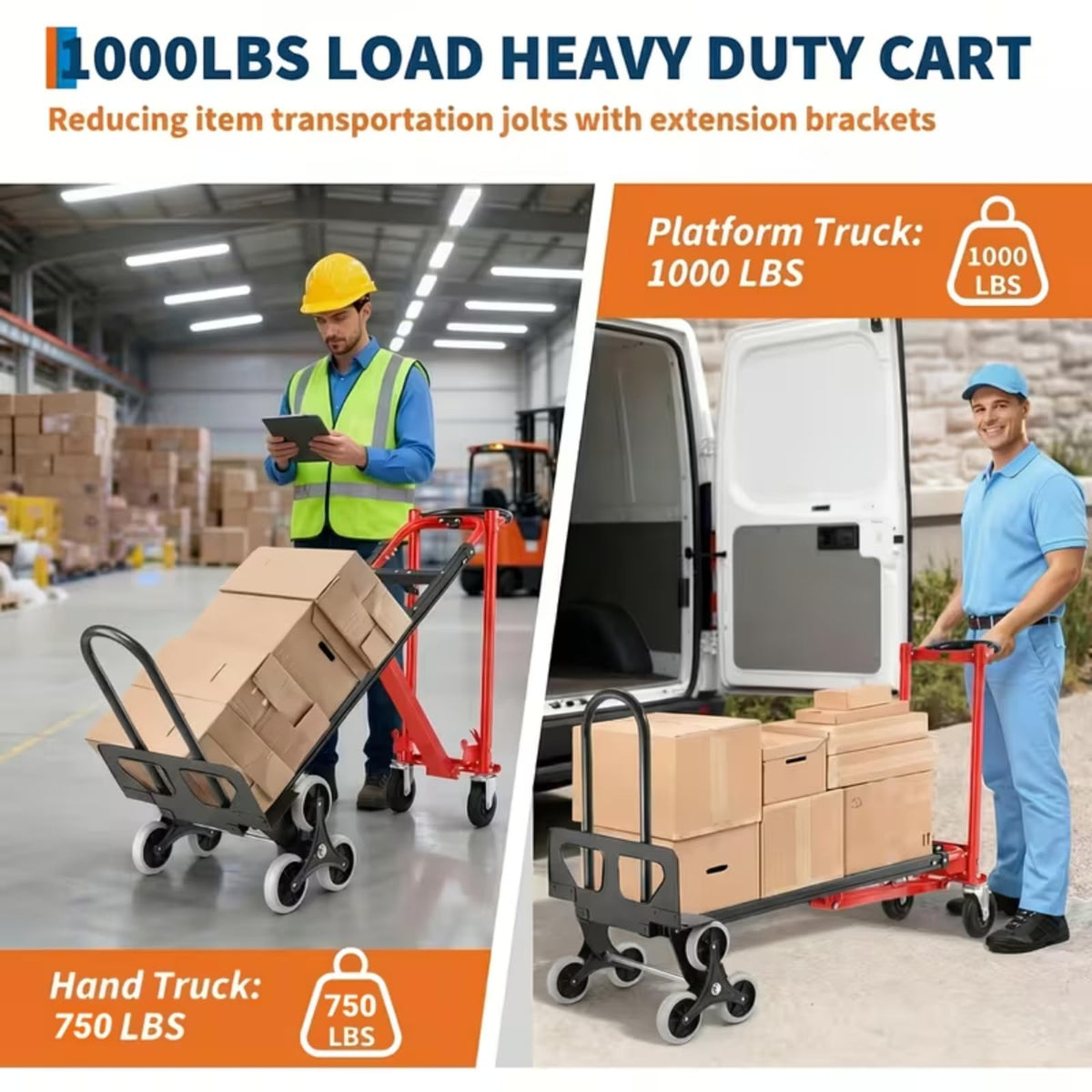 Heavy Duty 1000 LBS 4-in-1 Convertible Steel Hand Truck W16756