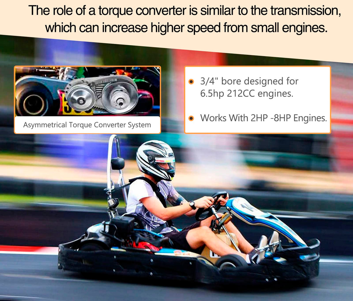 6.5 hp Go Kart Torque Converter Kit 3/4" Bore Clutch Pulley Z411324