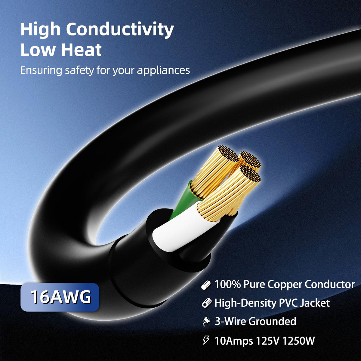 100 FT 3 Outlet Outdoor Extension Cord Waterproof 16/3 SJTW Black N820733