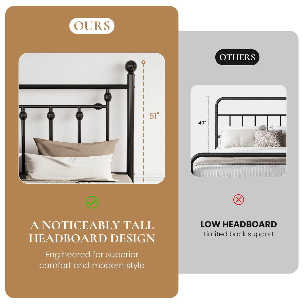 14" Full Size Black Metal Platform Bed Frame with Headboard and Footboard D8673