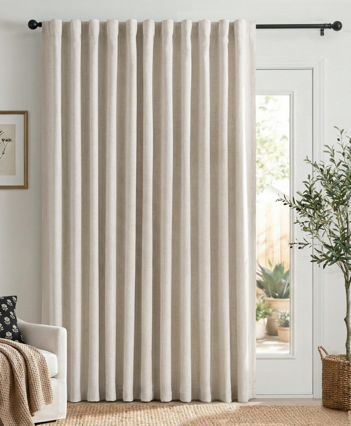 Linen Textured Total Blackout Curtains 84 Inches Long, Cream L364