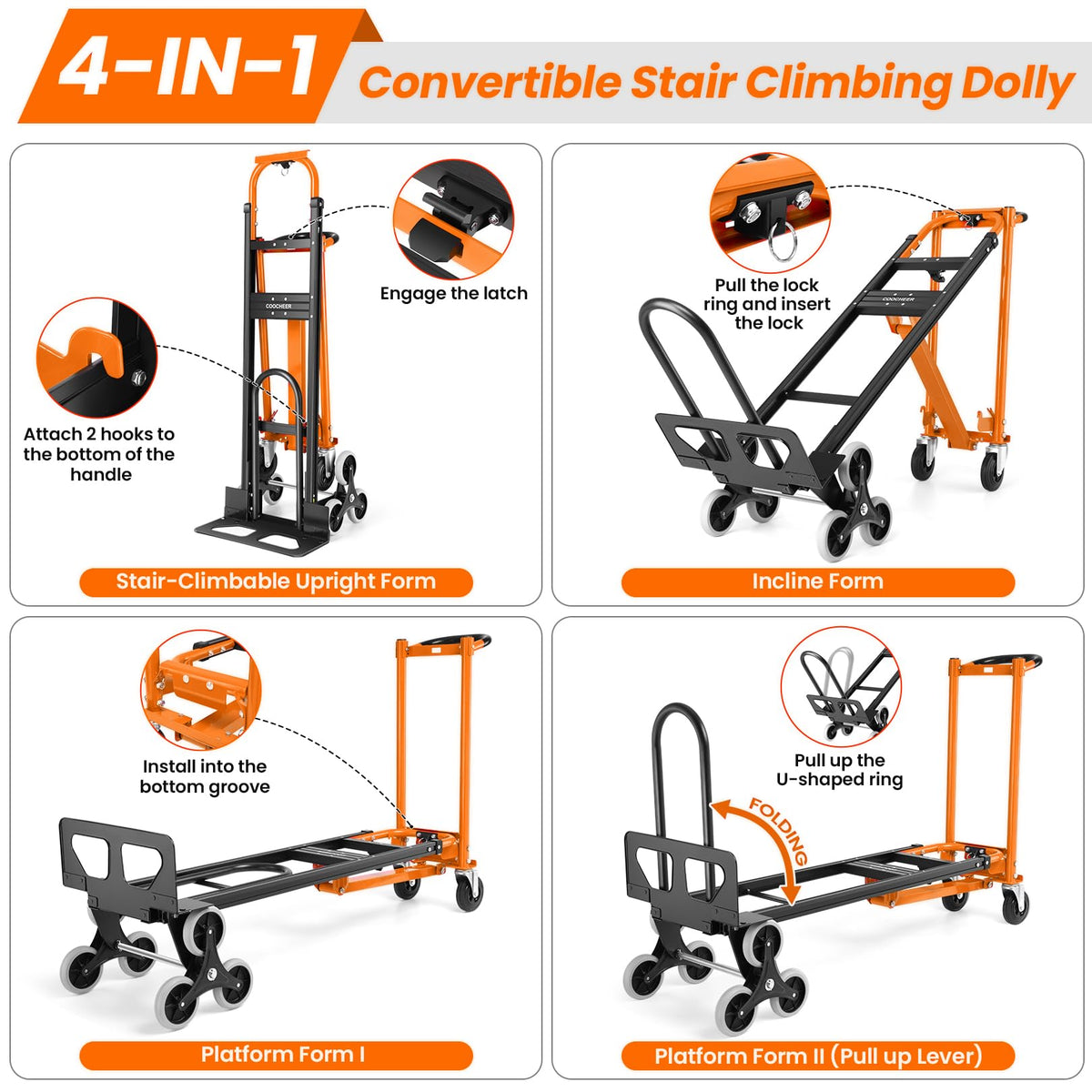 Heavy Duty 1000 LBS 4-in-1 Convertible Steel Hand Truck W16756