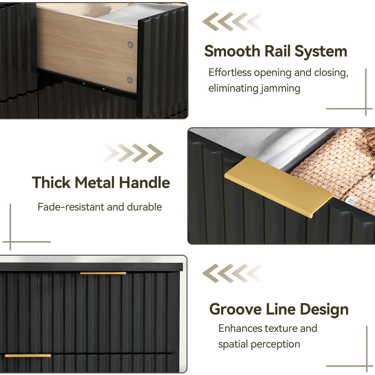 Black 8 Drawer Fluted Wood Dresser with Power Outlet K18676