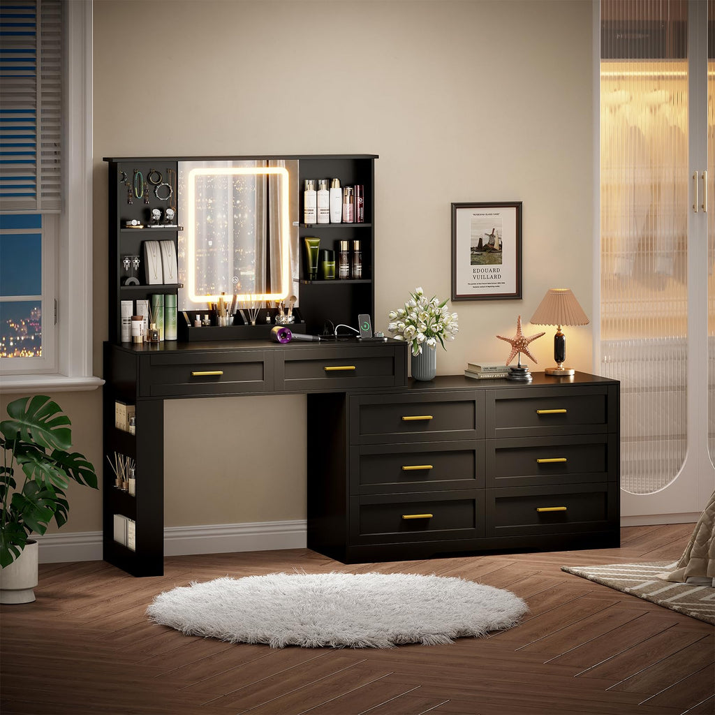 Black Makeup Vanity Desk with Mirror and Lights S33877