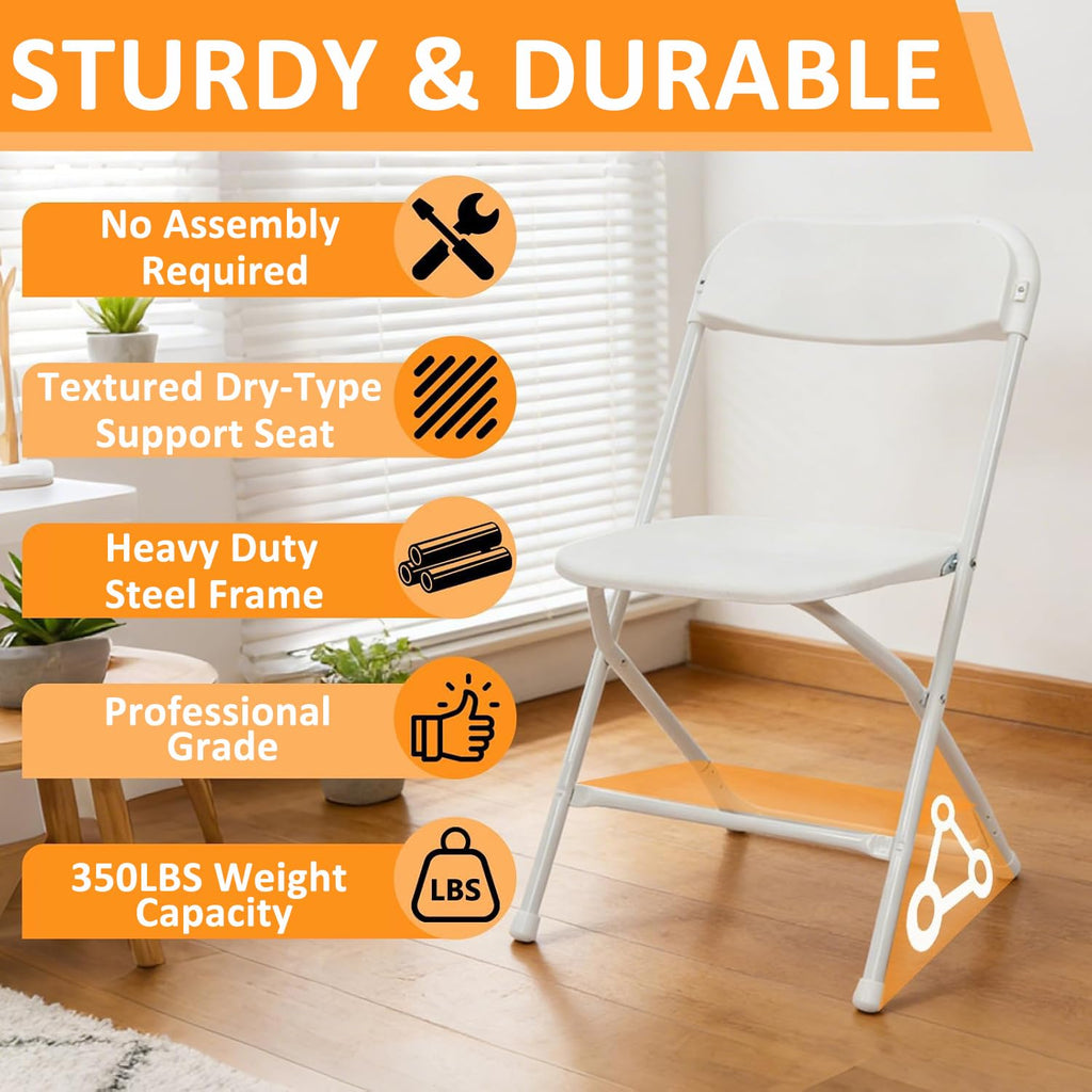 White 10 Pack Plastic Folding Chairs with Steel Frame A8244