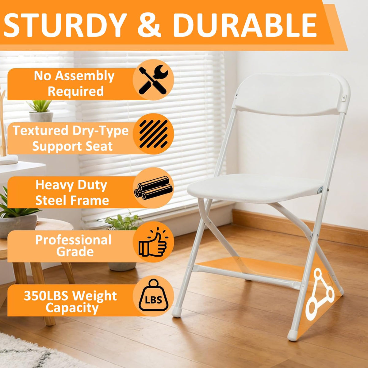 White 10 Pack Plastic Folding Chairs with Steel Frame A8244