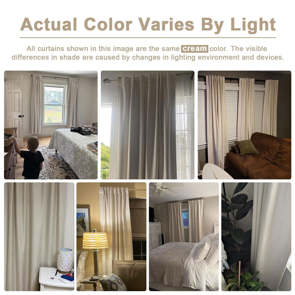 Linen Textured Total Blackout Curtains 84 Inches Long, Cream L364