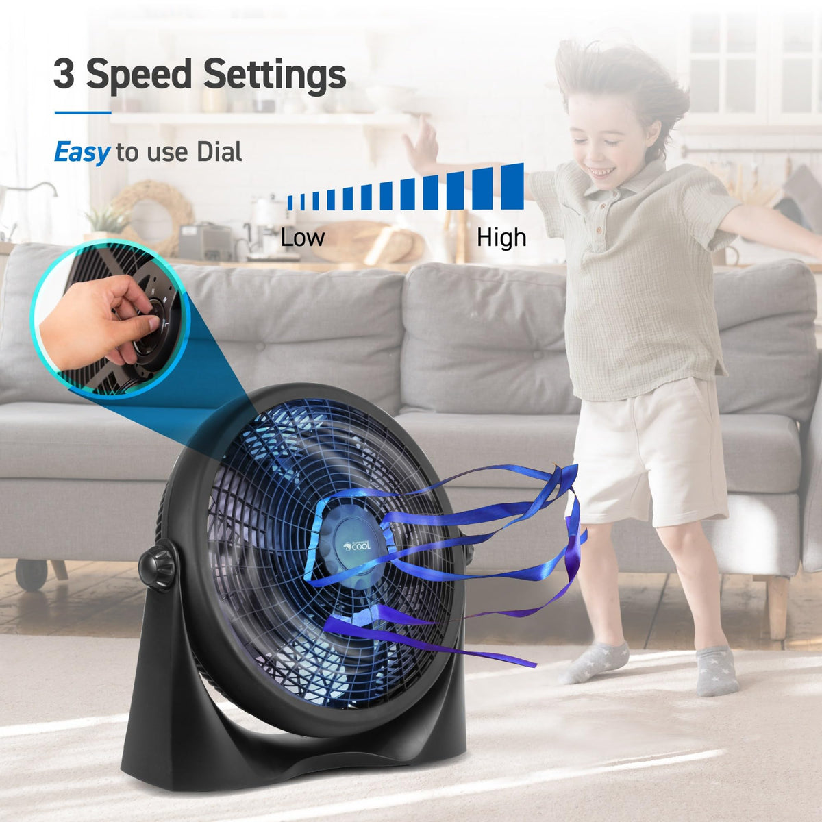 16 Inch High Velocity Floor Fan, Black D989