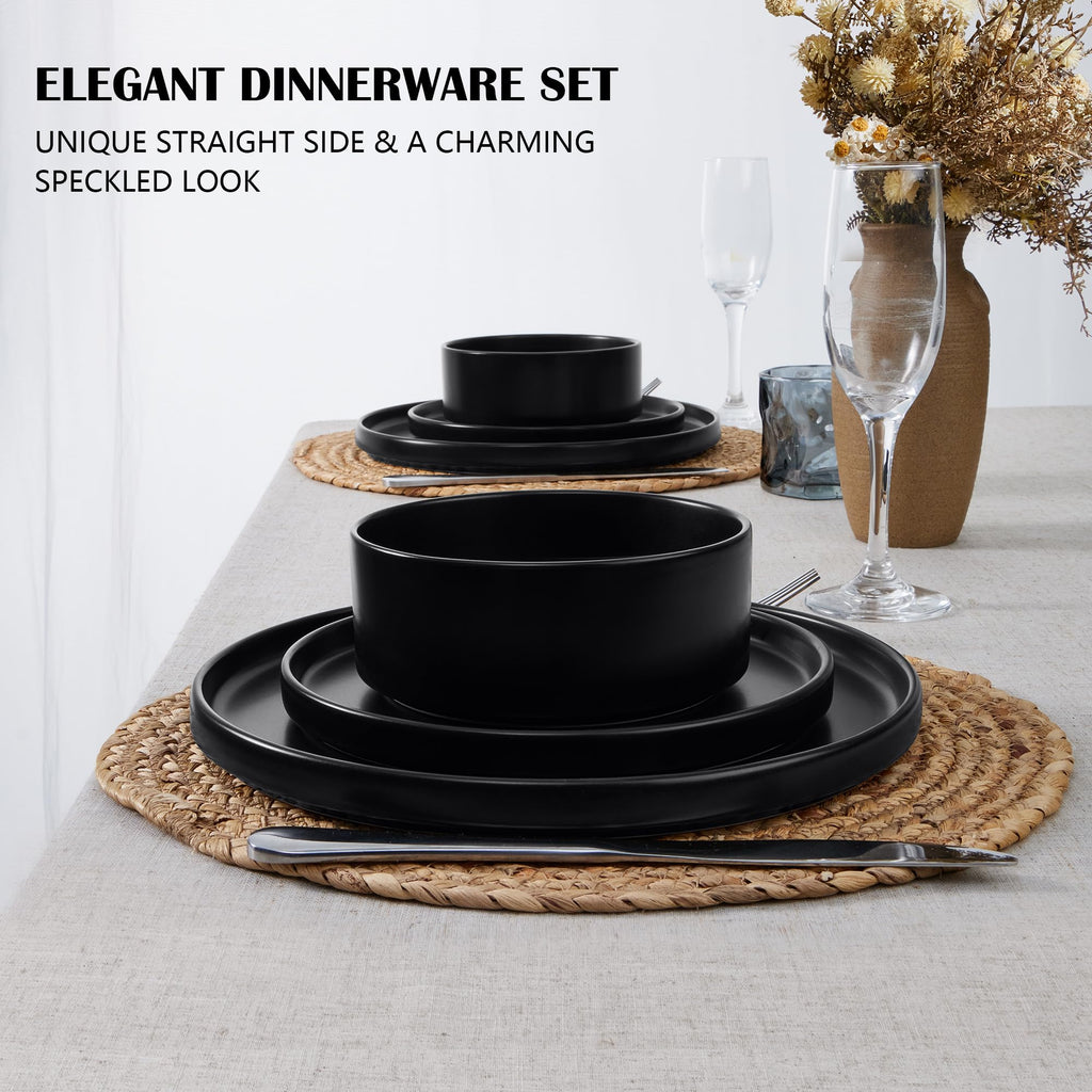 Black 18-Piece Stoneware Dinnerware Set for 6 P225582