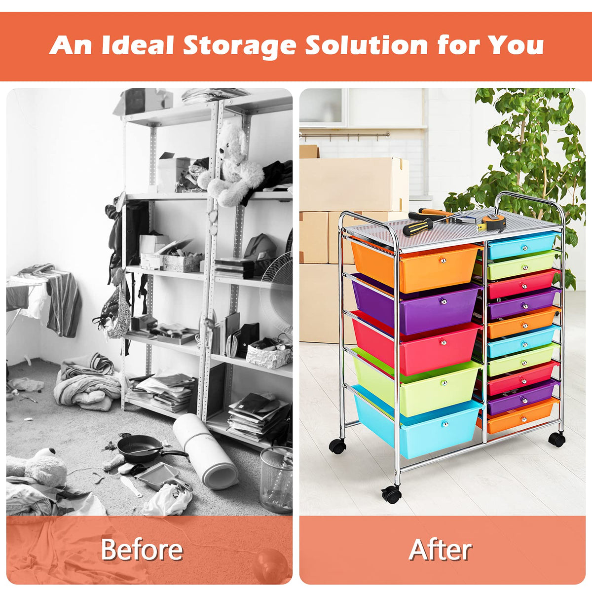 15 Drawer Rolling Storage Cart with 4 Wheels Q3530