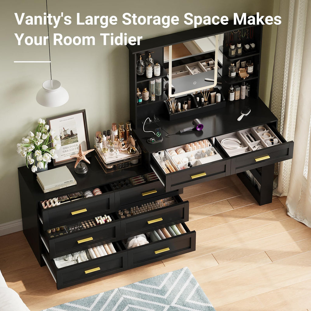 Black Makeup Vanity Desk with Mirror and Lights S33877