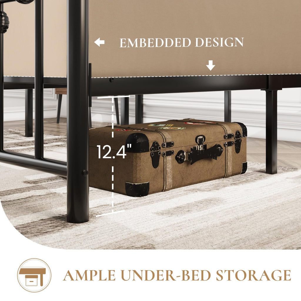 14" Full Size Black Metal Platform Bed Frame with Headboard and Footboard D8673