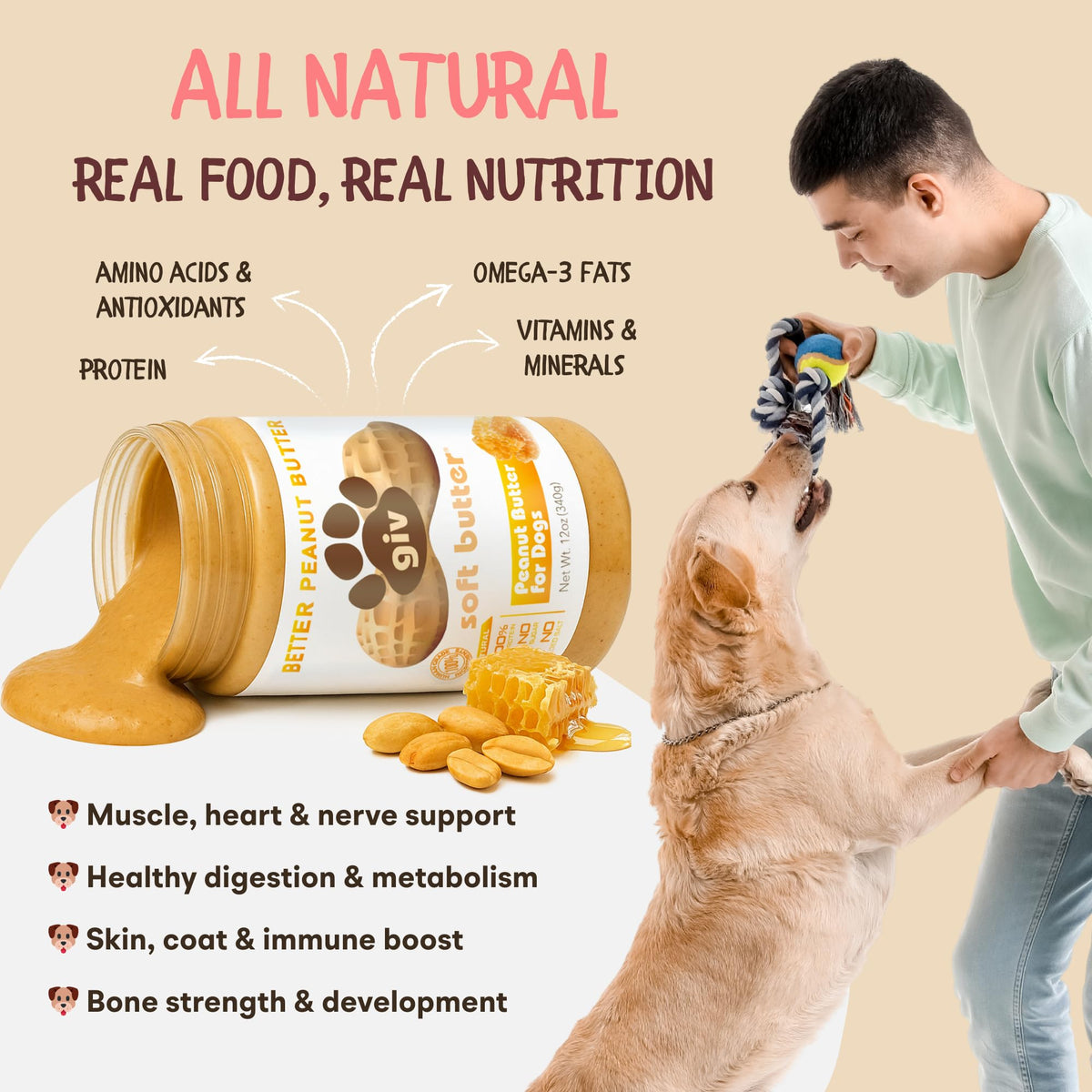 All Natural Peanut Butter for Dogs, 2 Ingredients, 4oz Pouches I78385
