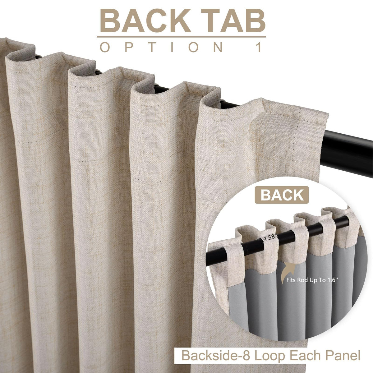 Linen Textured Total Blackout Curtains 84 Inches Long, Cream L364
