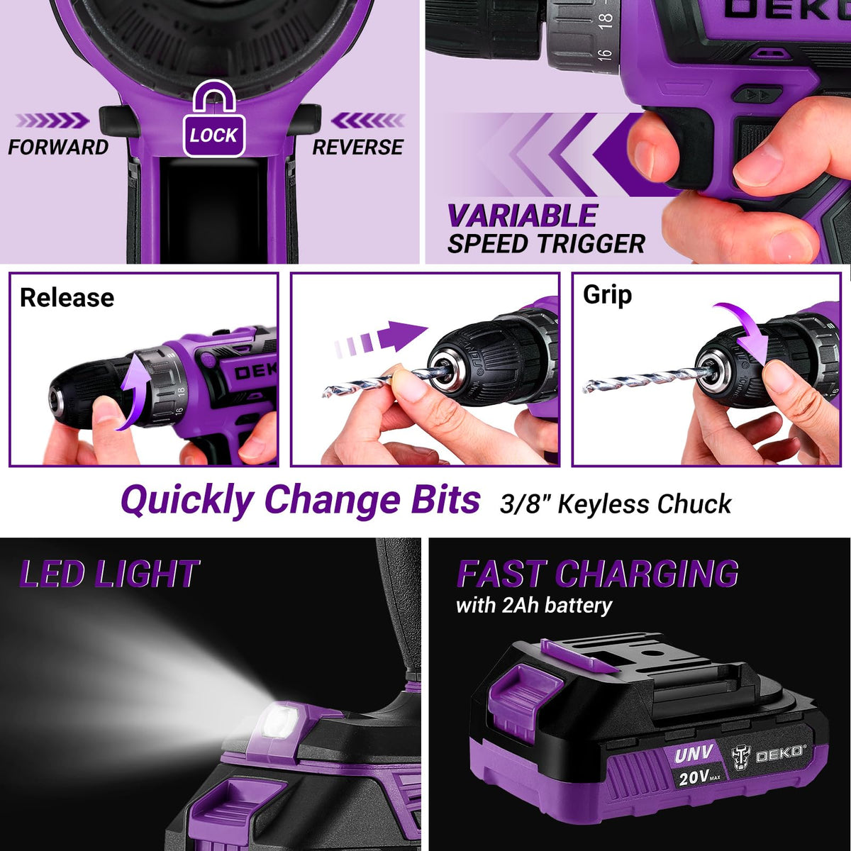 20V Cordless Power Drill Tool Kit Set with Battery S474