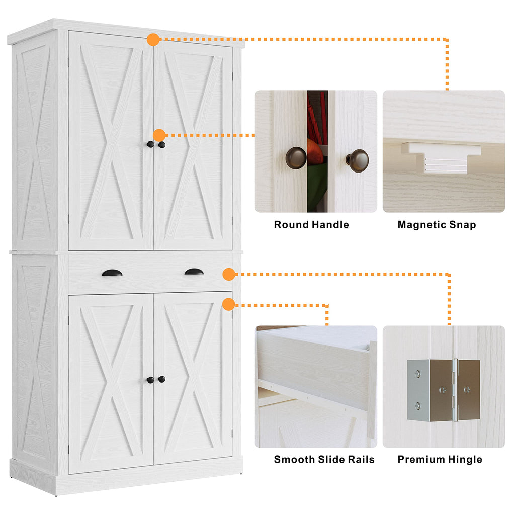 White Kitchen Pantry Storage Cabinet J77614