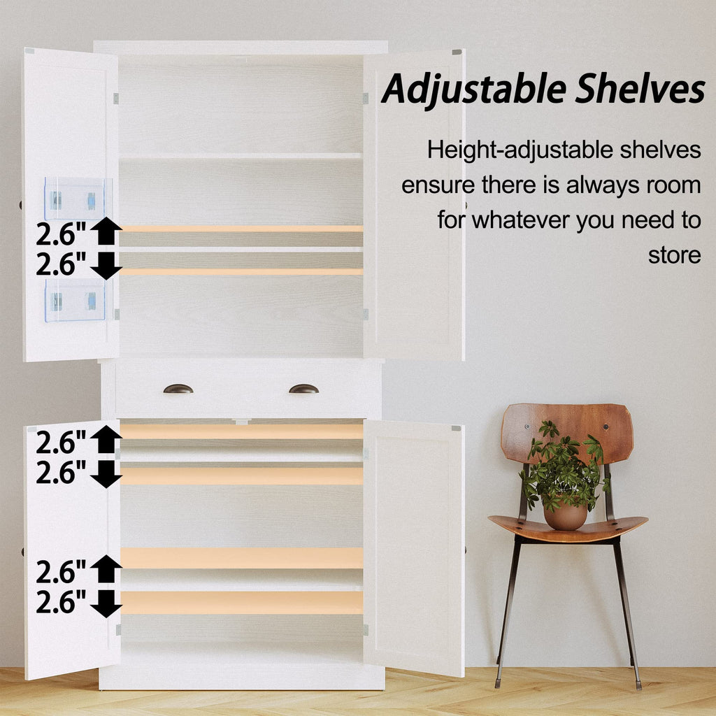 White Kitchen Pantry Storage Cabinet J77614