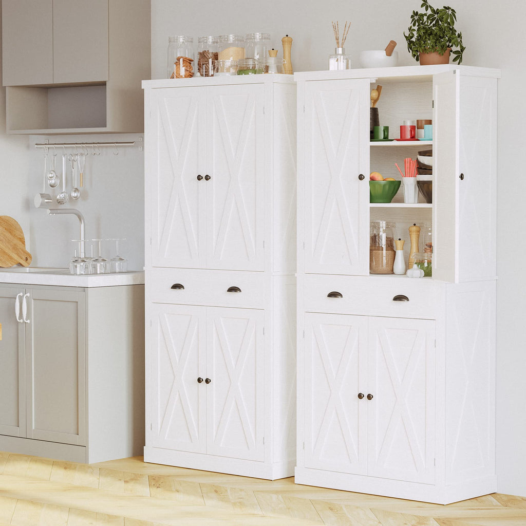 White Kitchen Pantry Storage Cabinet J77614