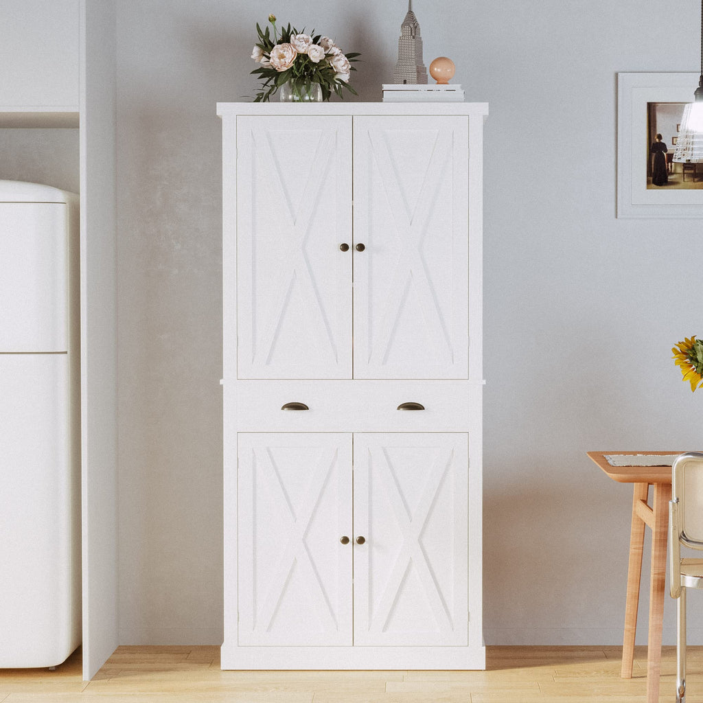 White Kitchen Pantry Storage Cabinet J77614