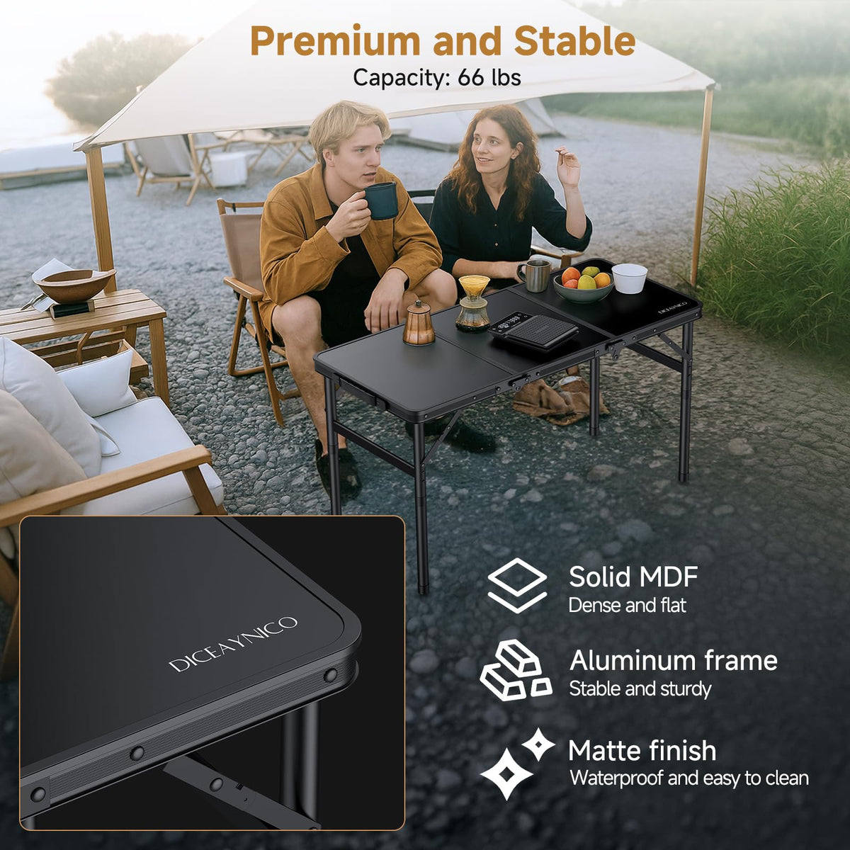 Folding Camping Table 3 Adjustable Height F301325