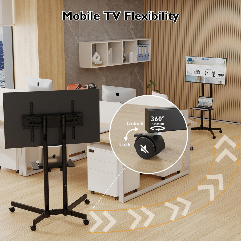 Rolling TV Stand with Tilt, Black H314