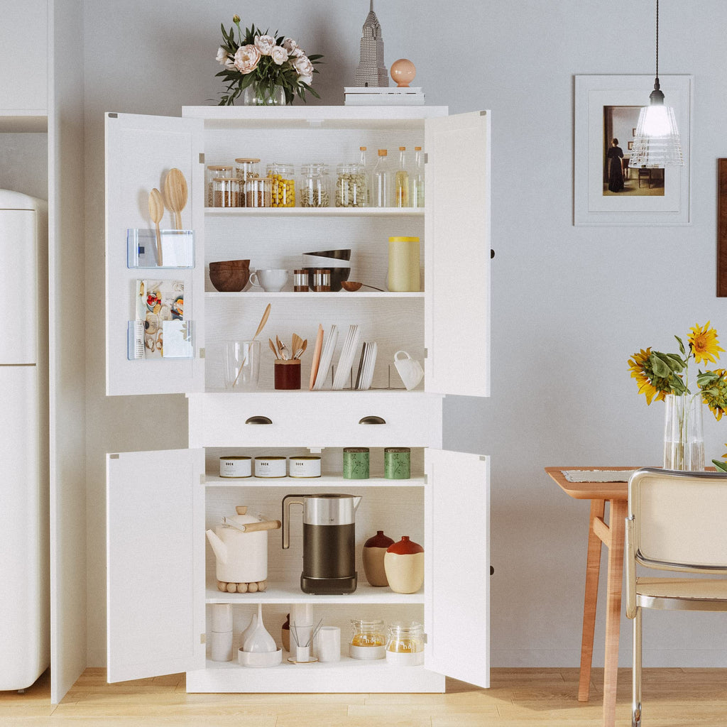 White Kitchen Pantry Storage Cabinet J77614