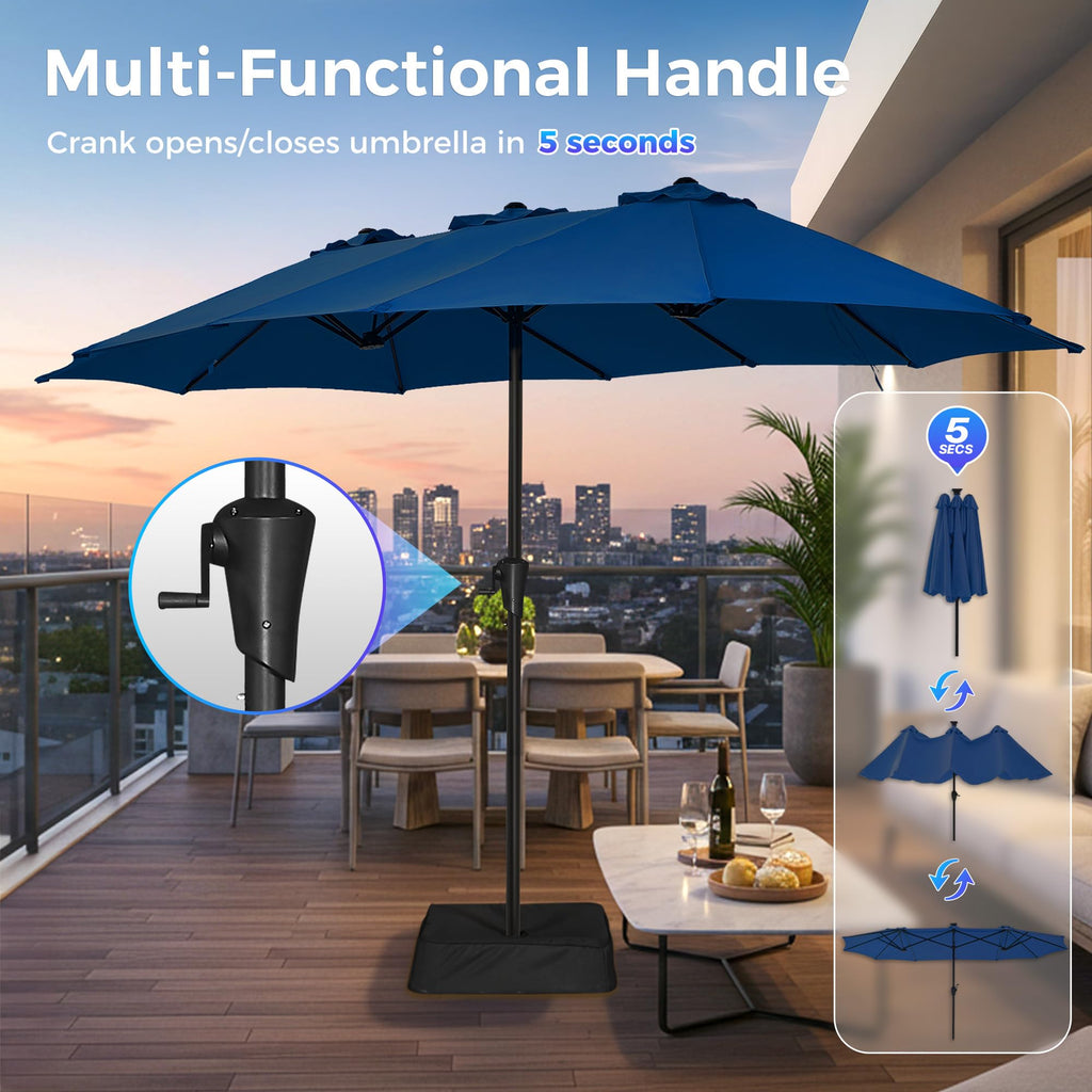 13FT Double Sided Navy Blue Patio Umbrella with Base I3724
