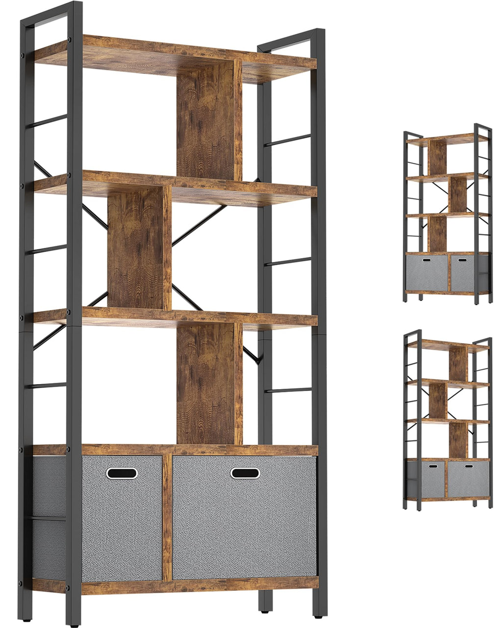 5 Tier Rustic Brown Bookshelf with Drawers R840