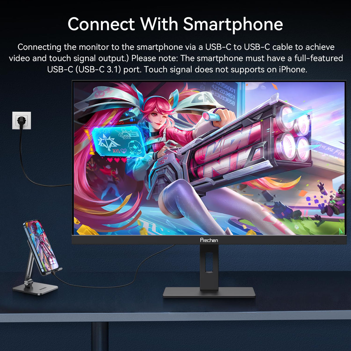 32 Inch 4K Touch Monitor, 144Hz UHD 3840x2160 Touchscreen, HDMI 2.1 & DP 1.4 & Type-C, HDR 400, Height-Adjustable Stand VESA Mountable J7807
