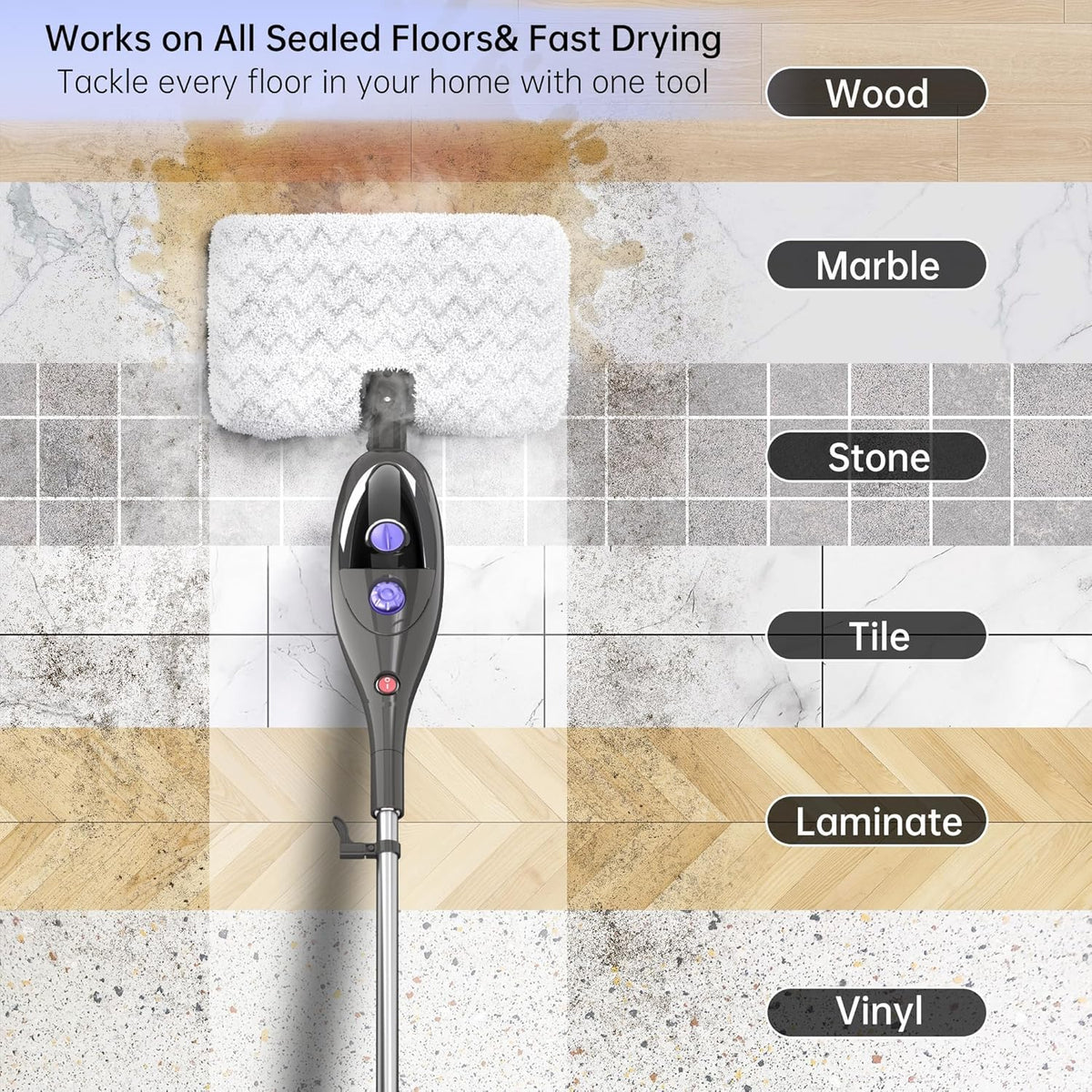 12-in-1 Steam Mop Detachable Handheld Steam Cleaner U9753