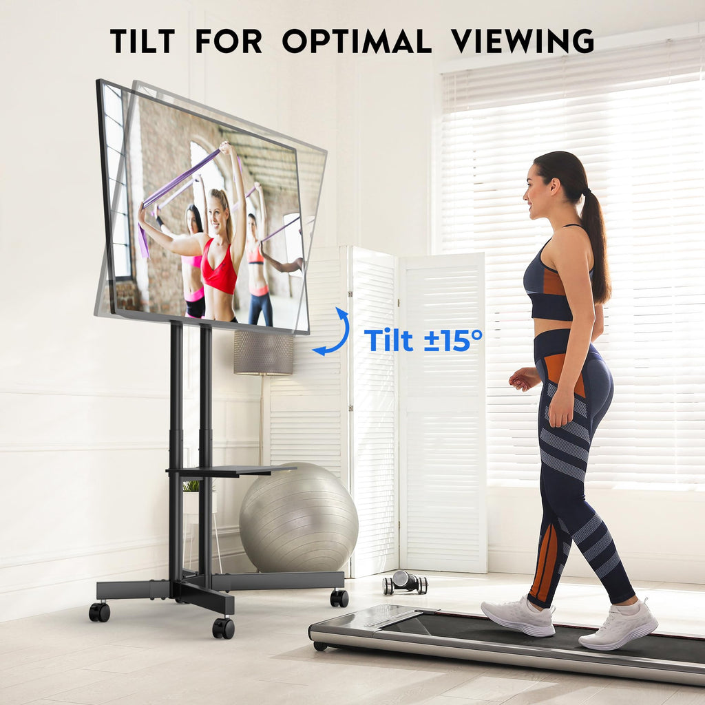 Rolling TV Stand with Tilt, Black H314