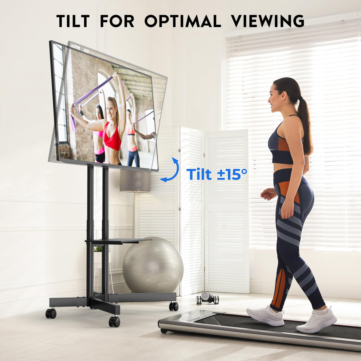 Rolling TV Stand with Tilt, Black H314