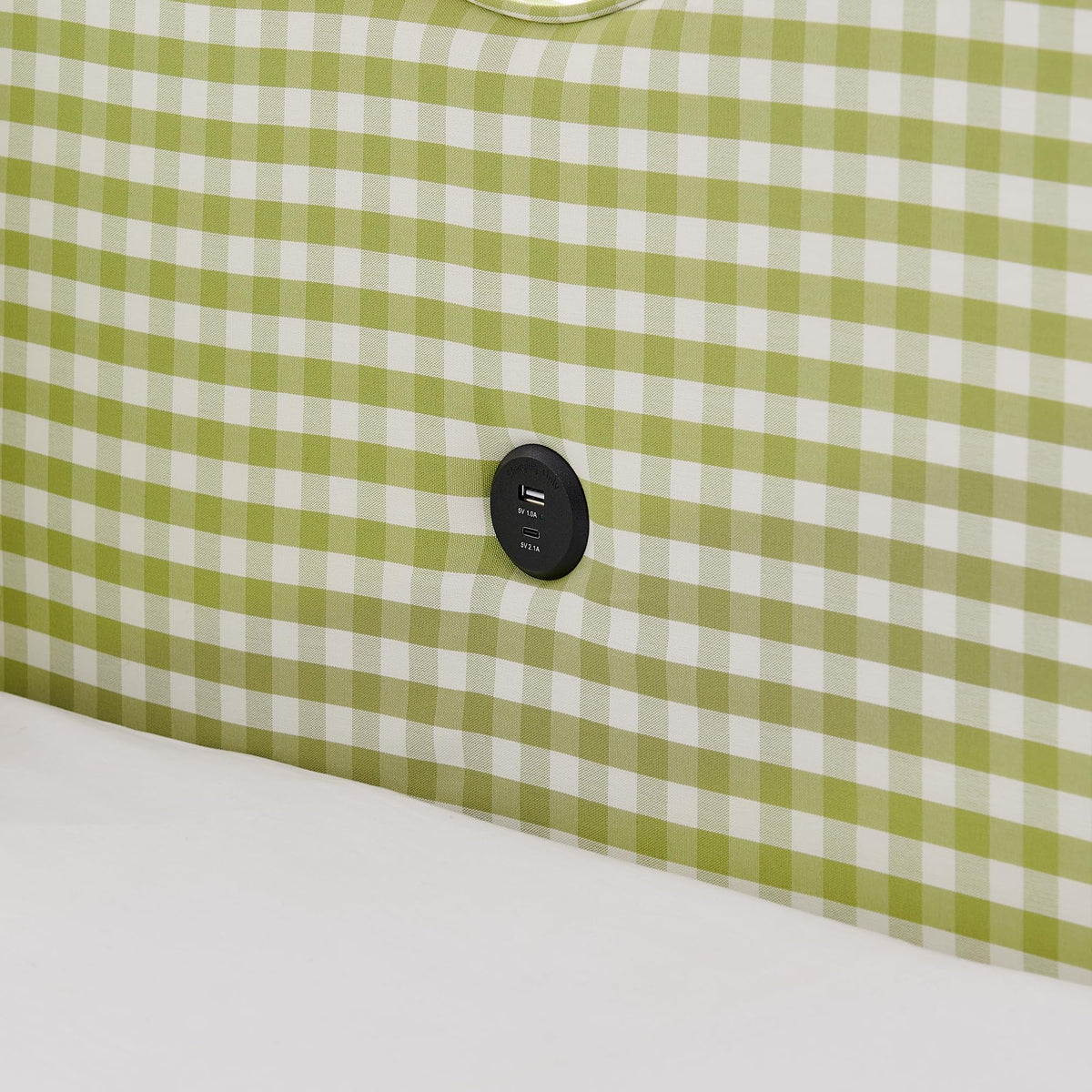 Green Gingham Full to King Upholstered Daybed with Trundle I227