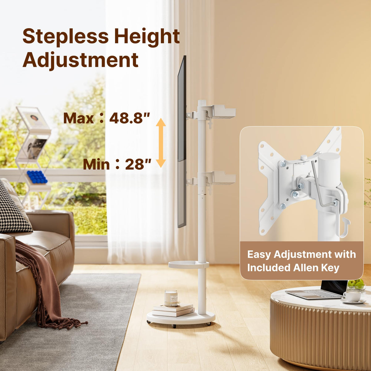 White Rolling TV Stand H2984