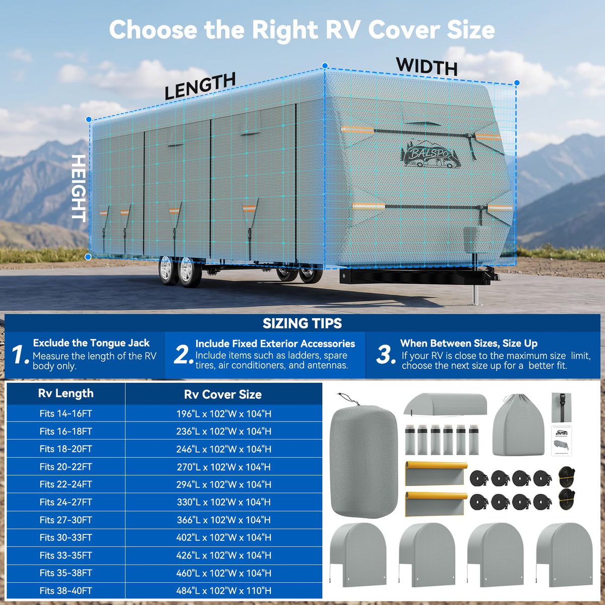 Heavy Duty Waterproof RV Cover 14-16ft V8454