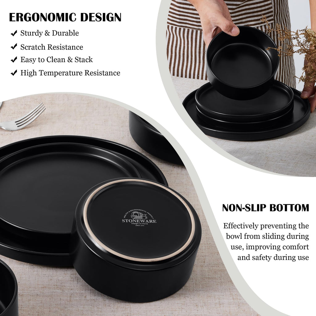 Black 18-Piece Stoneware Dinnerware Set for 6 P225582