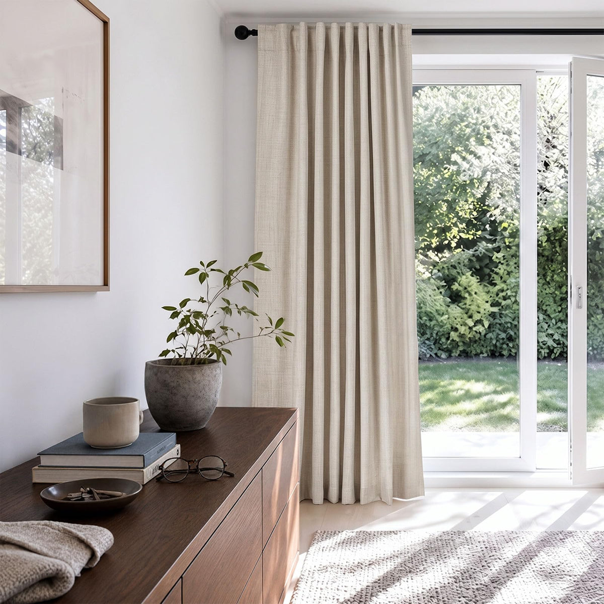 Linen Textured Total Blackout Curtains 84 Inches Long, Cream L364