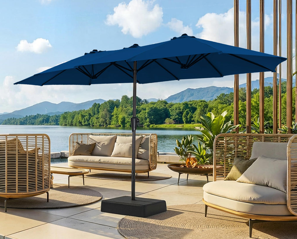 13FT Double Sided Navy Blue Patio Umbrella with Base I3724