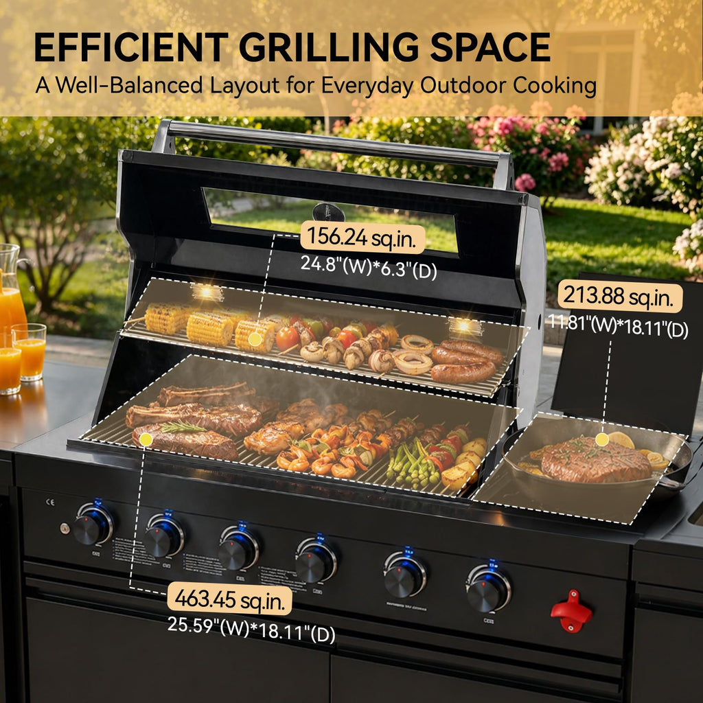104" Modular Outdoor Kitchen Island with 4-Burner Propane Grill, Refrigerator, Sink, Storage Cabinets, and Granite Countertop W225