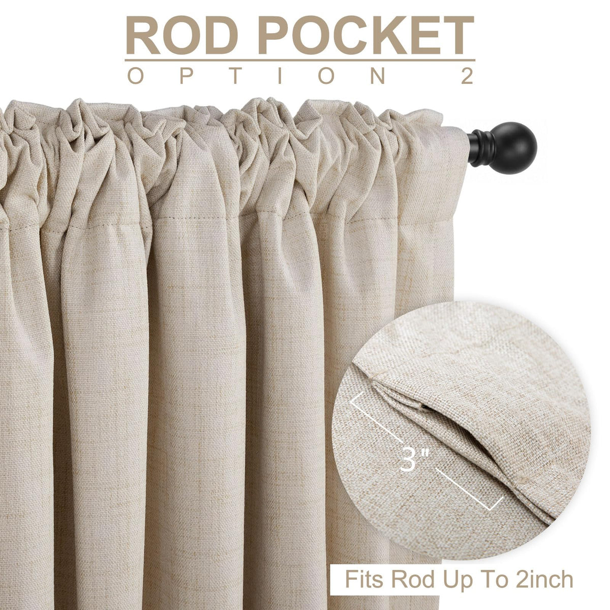Linen Textured Total Blackout Curtains 84 Inches Long, Cream L364