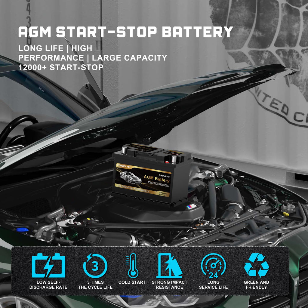 Group Size 48 AGM Car Battery, 12V 70 AH, 800 CCA E512