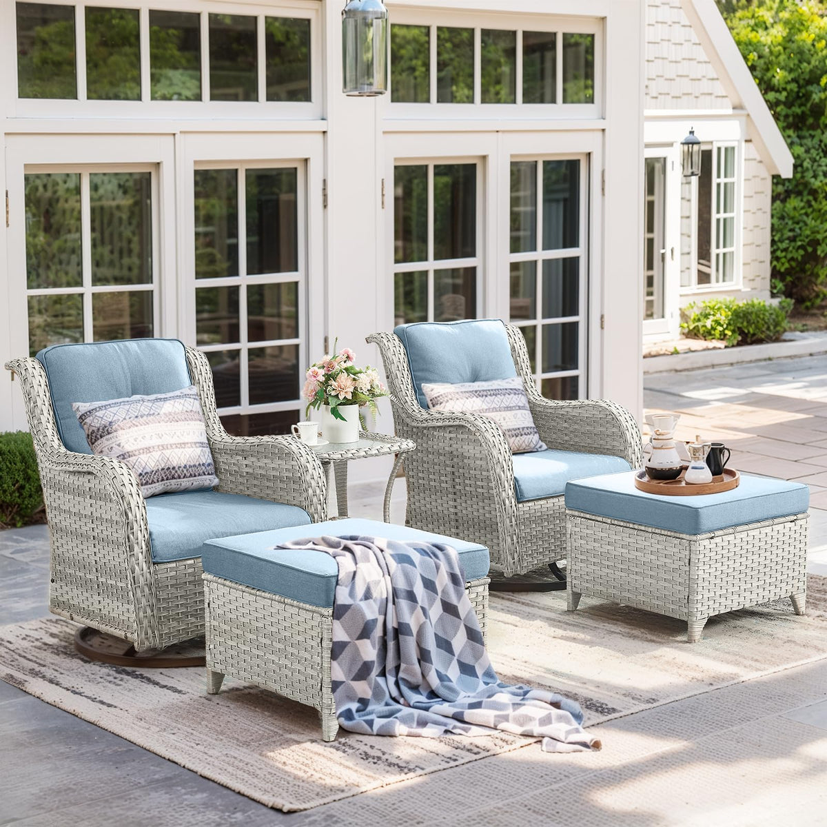5 Piece Outdoor Swivel Rocker Chairs with Ottomans Z9751