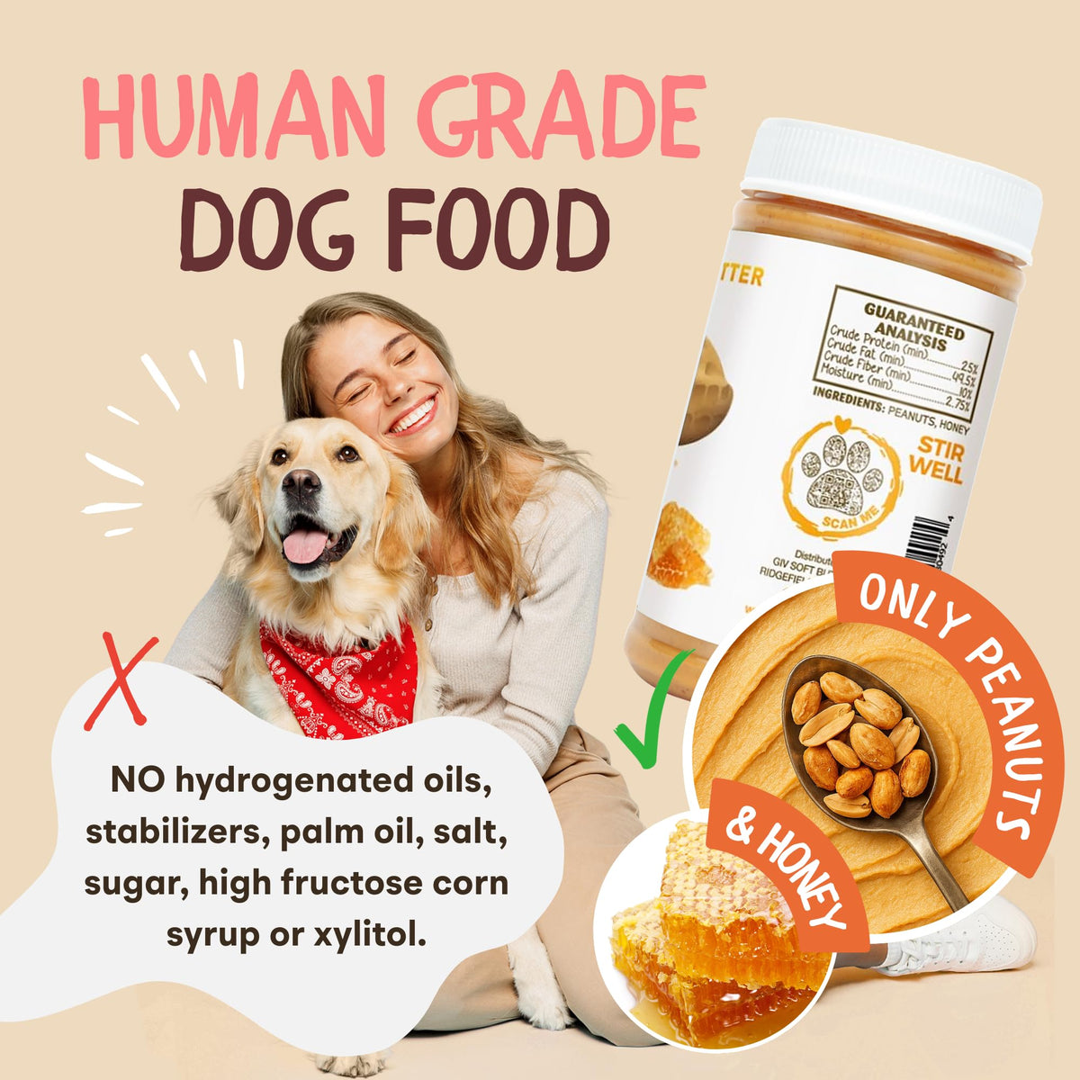 All Natural Peanut Butter for Dogs, 2 Ingredients, 4oz Pouches I78385