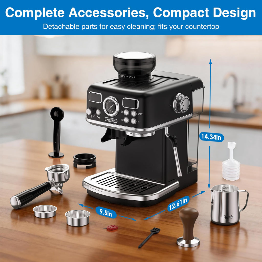 Espresso Machine with Grinder, PID & Programmable Settings, Black B15905