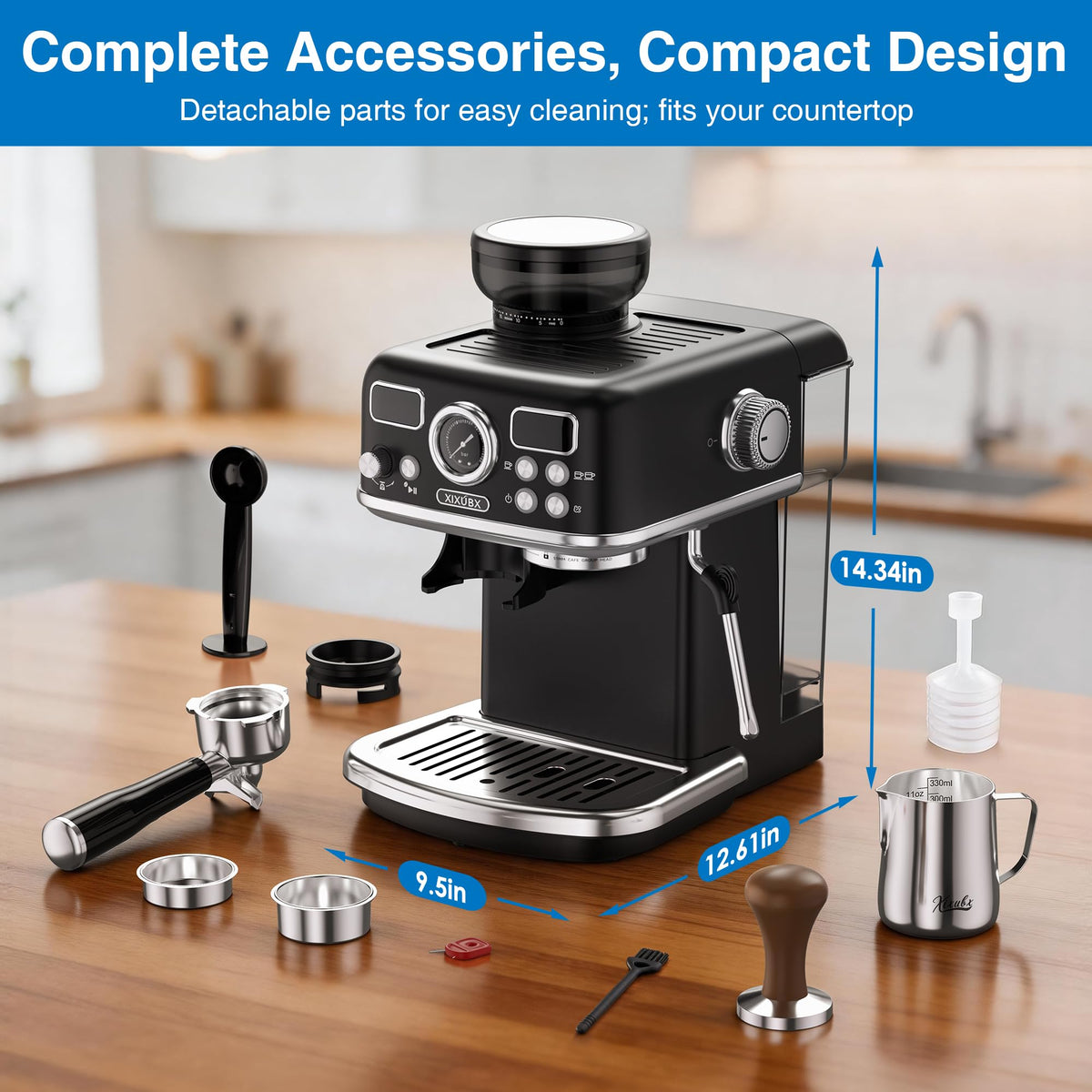 Espresso Machine with Grinder, PID & Programmable Settings, Black B15905