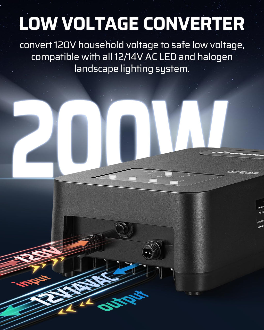 200W Low Voltage Transformer with Photocell Sensor & Timer V3310