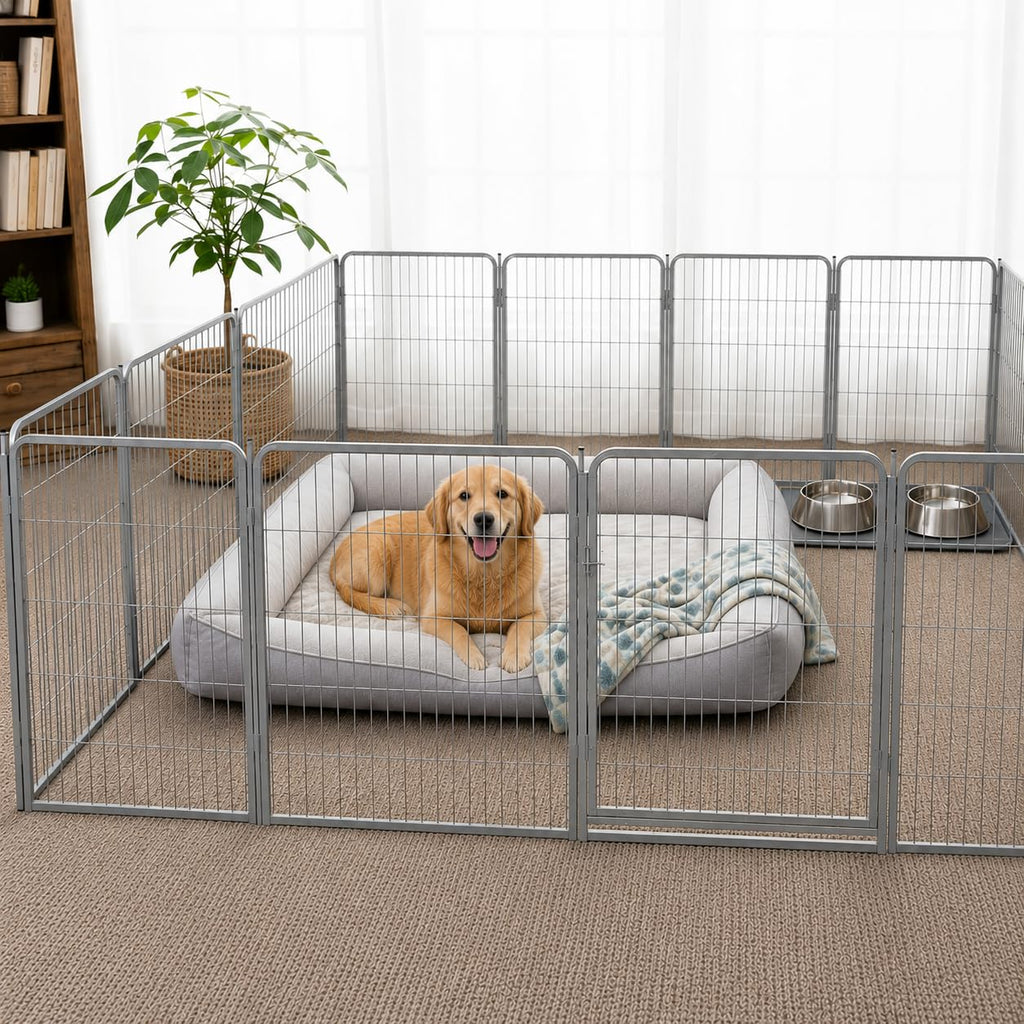 24 inch 16 Panels Heavy Duty Metal Portable Pet Playpen with Gate X88837