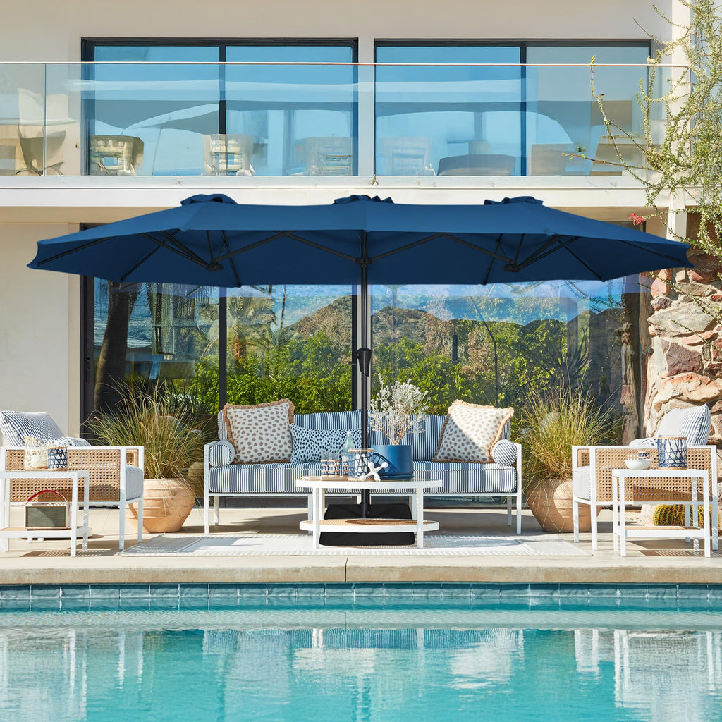 13FT Double Sided Navy Blue Patio Umbrella with Base I3724