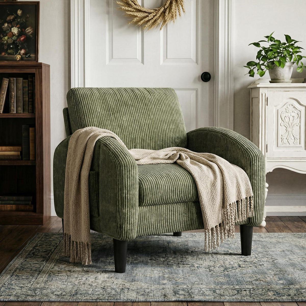 Green Accent Chair with Side Pockets Z2048